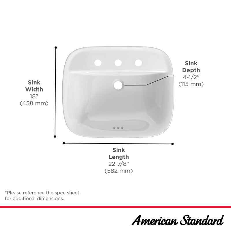 American Standard Aspirations 18'' Vitreous China Rectangular Bathroom Sink with Faucet and Overflow, 8" Centers