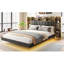 Floating Queen Bed Frame With LED Light And Bookcase Storage Headboard Queen Size Upholstered Platform Bed With Charging Station ,No Box Spring Needed,Easy Assembly, Black+Rustic