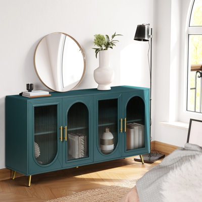 Tv Stand For 65+ Inch Television, Storage Cabinet & Adjustable Shelves, Navy Blue Media Home Wood Tvs, Console Bedroom
