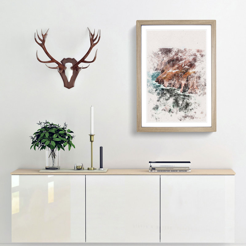 Slieve League Mountain in Ireland - Picture Frame Graphic Art Print, Oak Framed, 63cm H x 45cm W x 2cm D