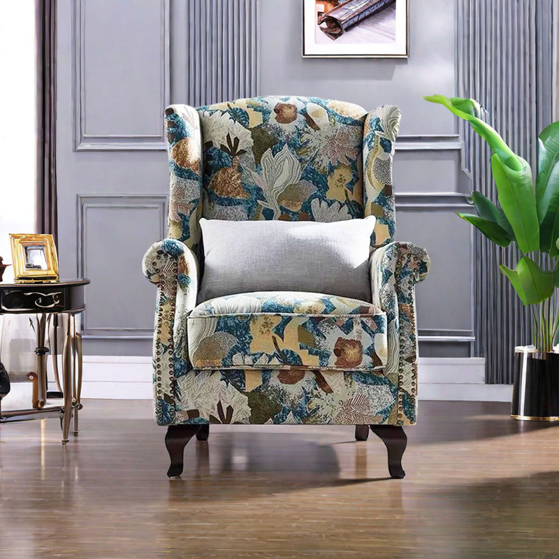Fauteuil inclinable brodé en lin et coton brodé, Mélange de polyester café