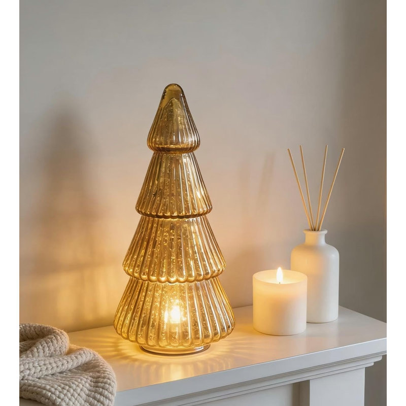 8 Inch Amber Glass Christmas Tree Night Light