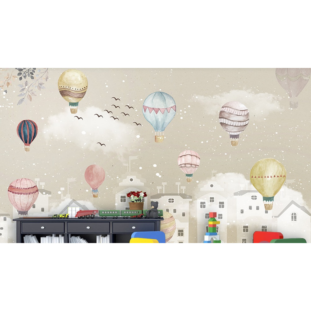 Jeenat Little Hot Air Balloon Winter Landscape TEXTILE Wallpaper Harriet Bee 