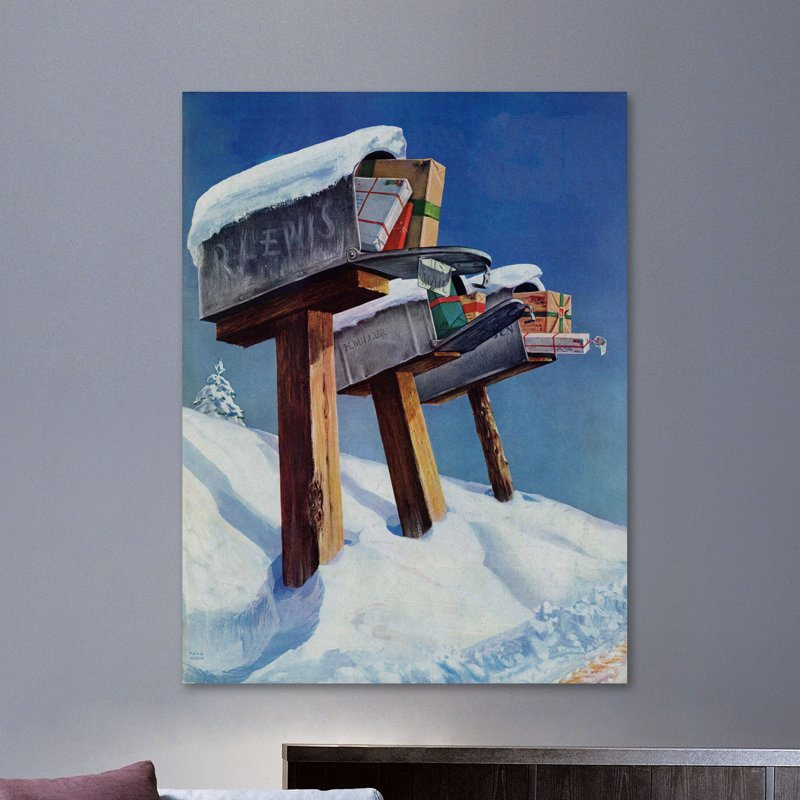 Mailboxes in Snow by Miriam Tana Hoban Phillips Print on Wrapped Canvas, 39" H x 30" W