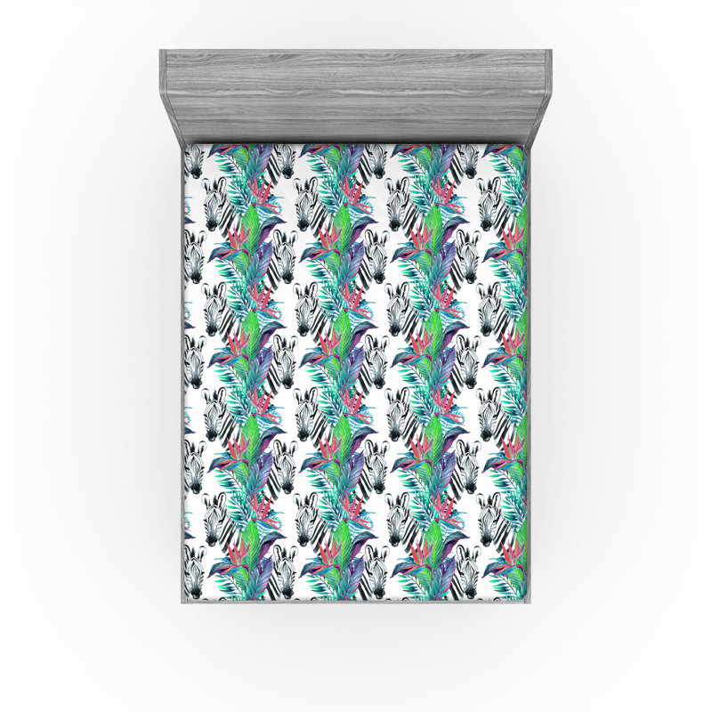 Drap-housse à motif floral Ambesonne, Blanc, vert fougère / floral, Drap-housse de taille double