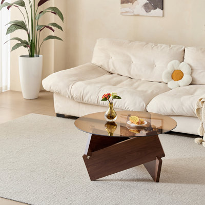 Modern round coffee table, small farmhouse-style coffee table