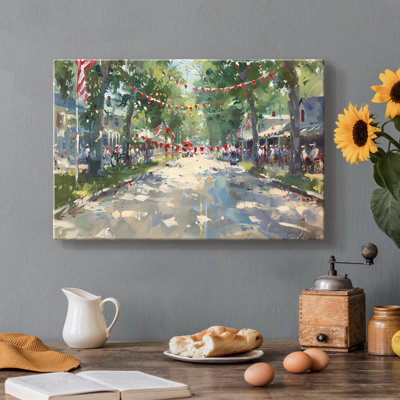 Festive Street in Watercolor - Toile tendue avec châssis - Prêt à accrocher
