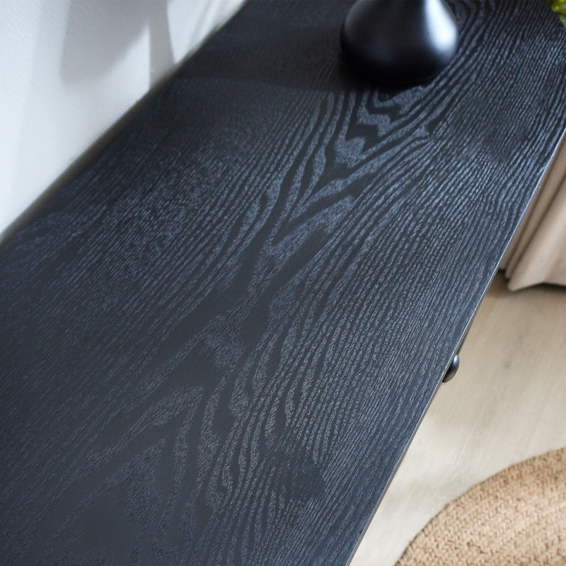 Black Carved Wooden Console Table with Lower Storage Shelf Tow Drawers