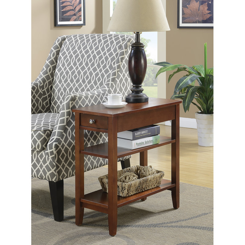 Carbin End Table with Drawer and Shelves, Mahogany
