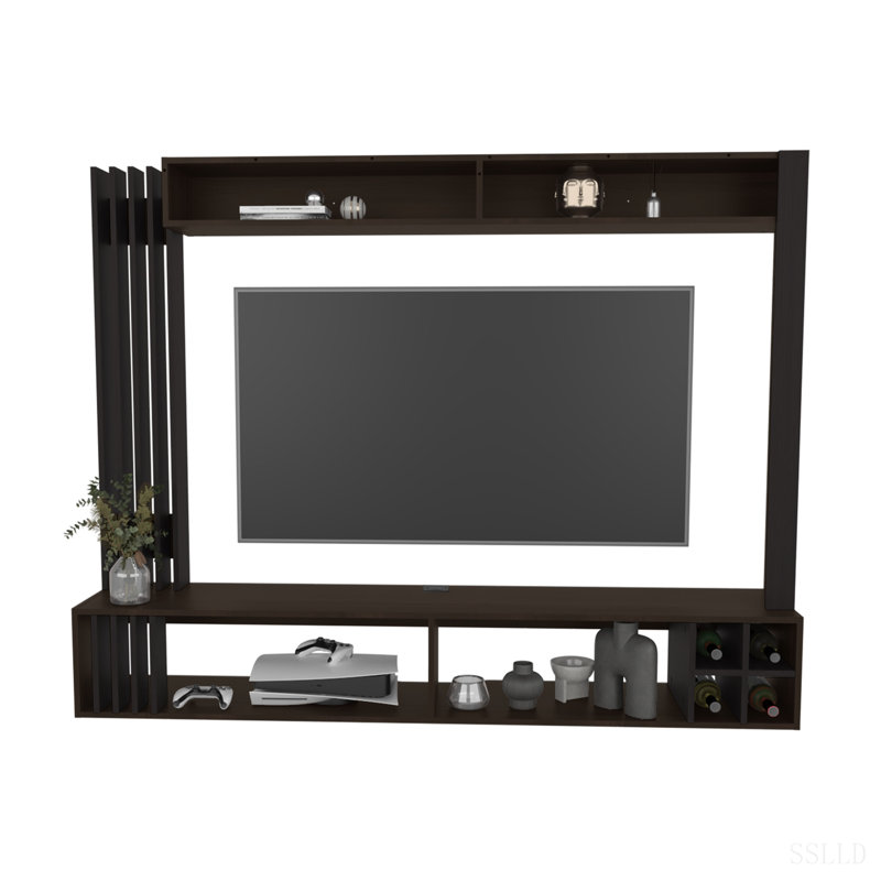 Meuble audio-vidéo H 55,1 po, 8 tablettes, noyer foncé / wengé noir