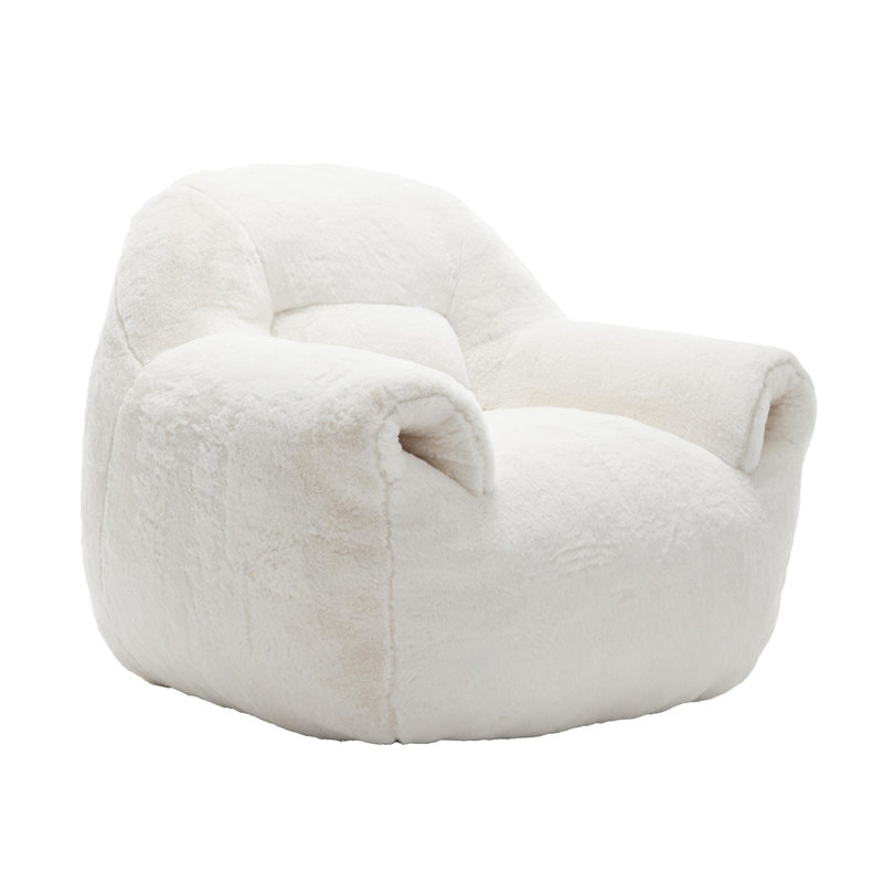 Fauteuil à billes avec support pour le dos Comfy Lazy, Fausse fourrure blanche