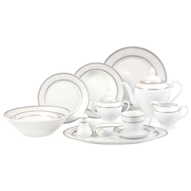 57 Piece Porcelain China Dinnerware Set - Service for 8