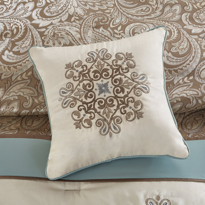 Ensemble d'édredon en jacquard à motif cachemire 7 pièces Garret, Édredon de très grande taille et 6 pièces suppl, Bleu