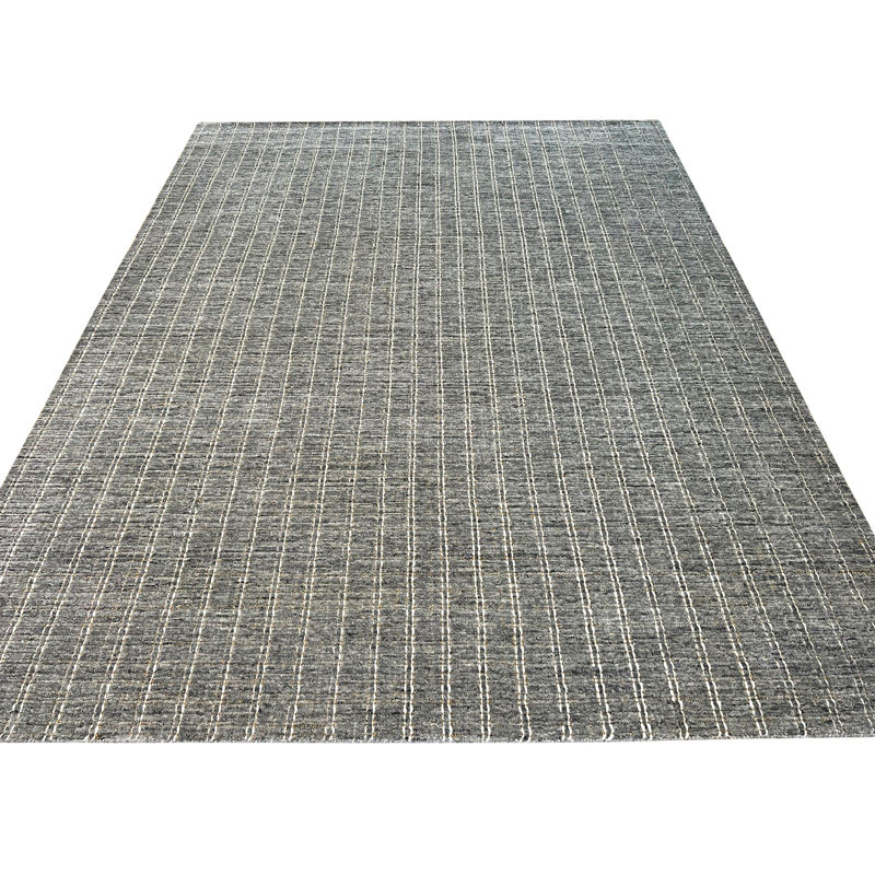 Contemporary Gray Handmade Wool Modern Hand-Knotted Area Rug, Rectangle 7'9" x 9'9"