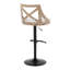 Tabouret de bar réglable en métal, bois lavé et tissu crème avec repose-pieds arrondi en T - ensemble de 2