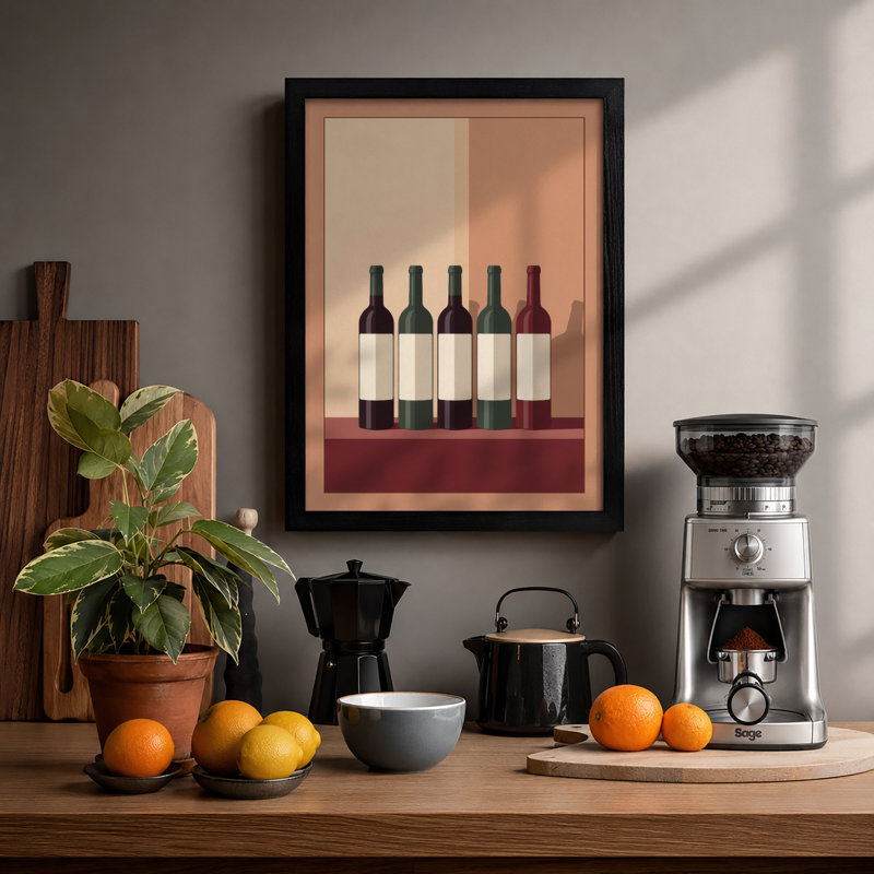 Wine Bottles In Terracotta Minimalist - Print, A2 - 59.4 x 42.0 cm, Black