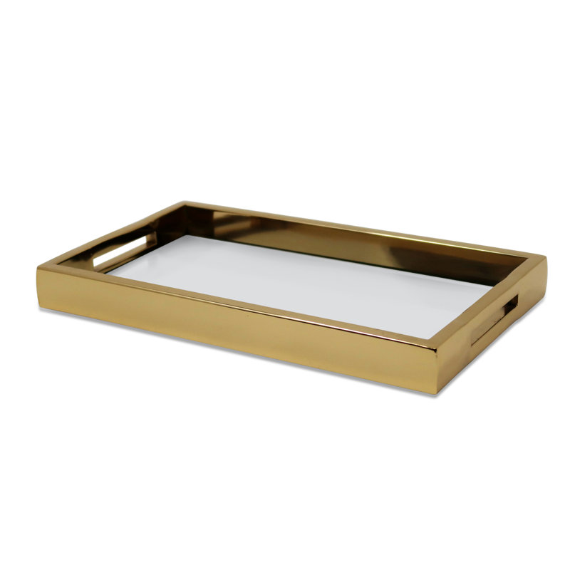 Rectangle Mirror Tray, Gold,  12"L x 7"W x 1.25"H