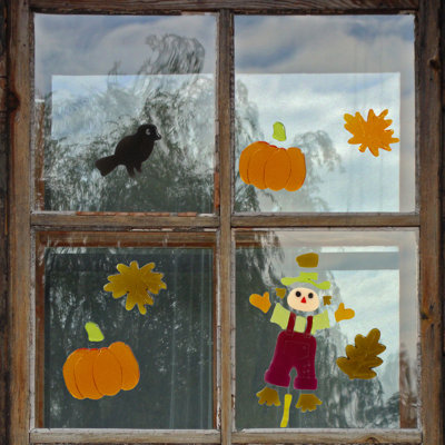 Scarecrow and Pumpkins Thanksgiving Gel Window Clings