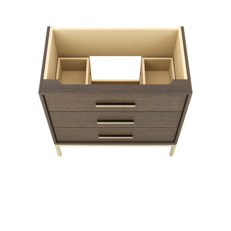 Rift White Oak Three-Drawer Single Bath Vanity, 36", Smoked Modern, Satin Gold