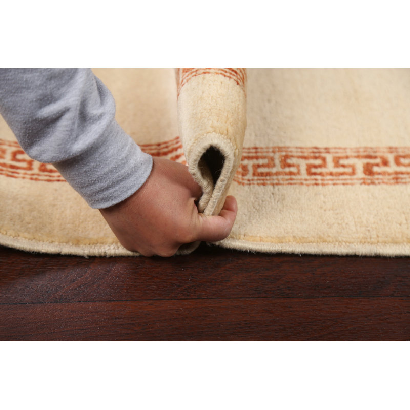 Tapis ivoire en laine noué à la main de conception unique 3 pi 3 po x 5 pi 0 po Heimdall