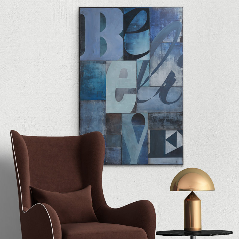 «Believe», art textuel sur toile tendue, H 36 po x l 24 po x P 1 po