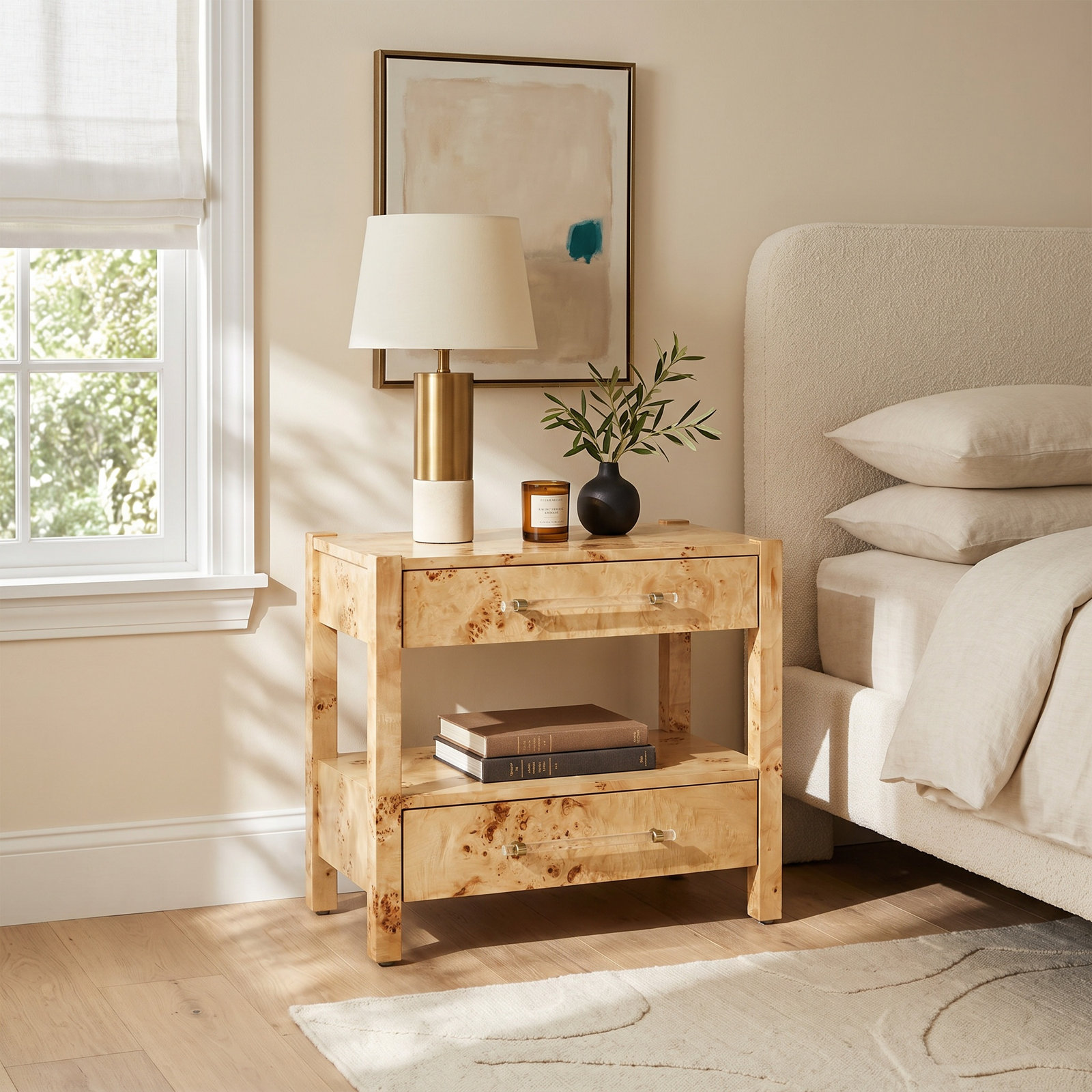 Omnia Acacia Nightstand, Natural Burl