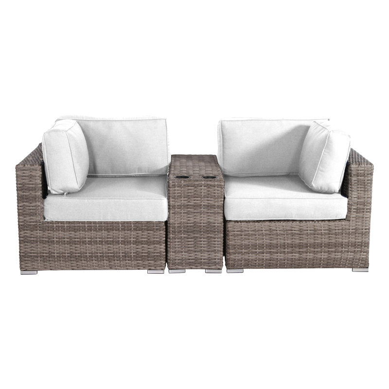 Ensemble de conversation pour 2 personnes avec coussins Sunbrella en osier Lazaro, Toile Sunbrella