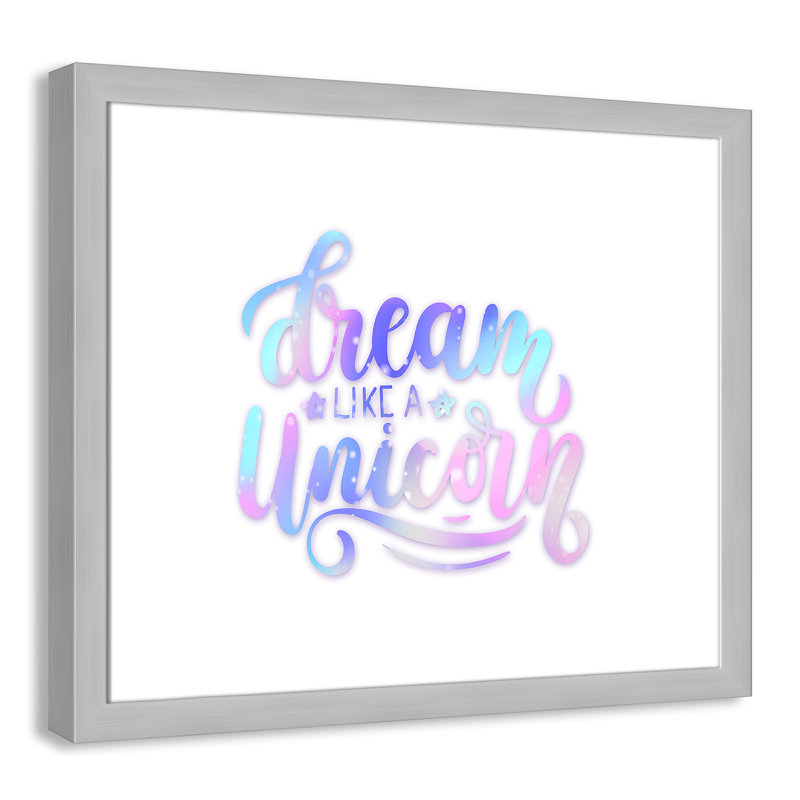 «Dream Like a Unicorn», impression sur papier, H 20,5 po x l 24,5 po x P 0,6 po, Encadré plat argent