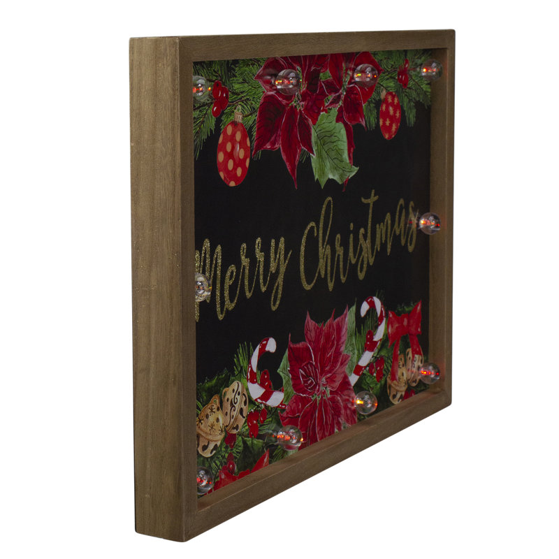 15,75 "Brown" Merry Christmas "avec plaque de Noël en bois poinsettias