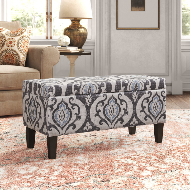 Grand banc de rangement décoratif de 36 po de largeur Chantrell, Bleu damas