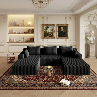 107" Oversized Cloud Boneless Sofa Couch with Chaise, Modern Corduroy U Shaped Modular Sectional Sofa with Deep Seat No Assembly Required
