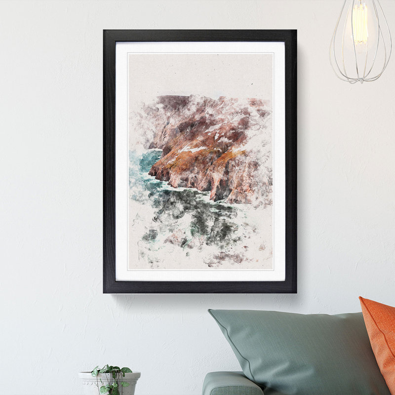 Slieve League Mountain in Ireland - Picture Frame Graphic Art Print, 63cm H x 45cm W x 2cm D, Black Framed