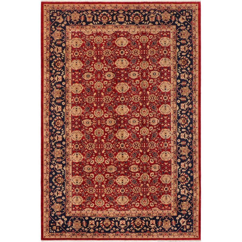 Tapis oriental rouge / noir / beige en laine noué à la main 9 pi 2 po x 11 pi 8 po Osyris