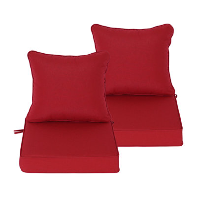 Ensemble de 2 coussins profonds d'assise et de dossier pour terrasse, 56 x 56 x 11,5 cm, résistants aux intempéries - Rouge cerise