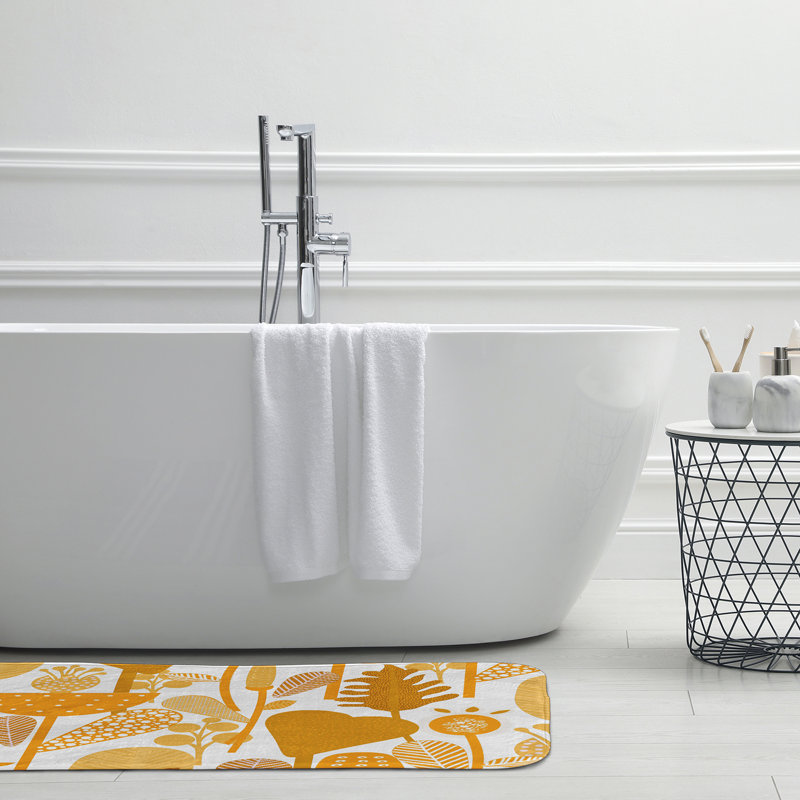 Tapis de bain Botanical Blooms, L 21 po x L 34 po, Jaune