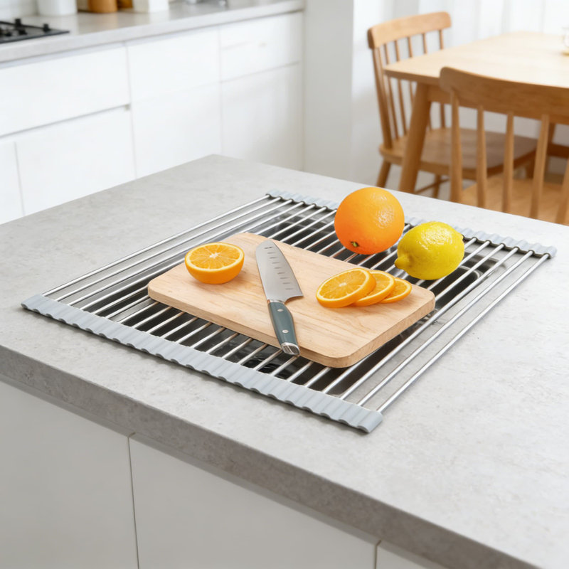 Foldable Over The Sink Dish Drying Rack, Stainless Steel Roll Up Dish Drainer For Counter Space Saving, Multi-Purpose Kitchen Sink Organizer