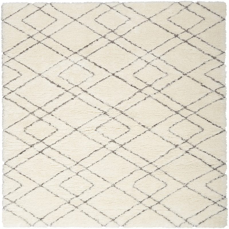 Floral Machine Woven Rectangle 5'3" x 7'3" Polyester Area Rug in Ivory, Rectangle 5' x 7'6"