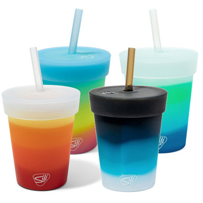 Silipint: Kids Straw Tumblers 8oz: 4 Pack - Aurora, Mountain Air, Marigold, Moon Beam - Silicone Unbreakable Cups