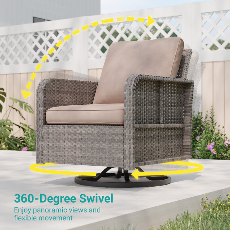 Ensemble de conversation de patio 8 pièces avec coussin et chaises berçantes pivotantes, Sable