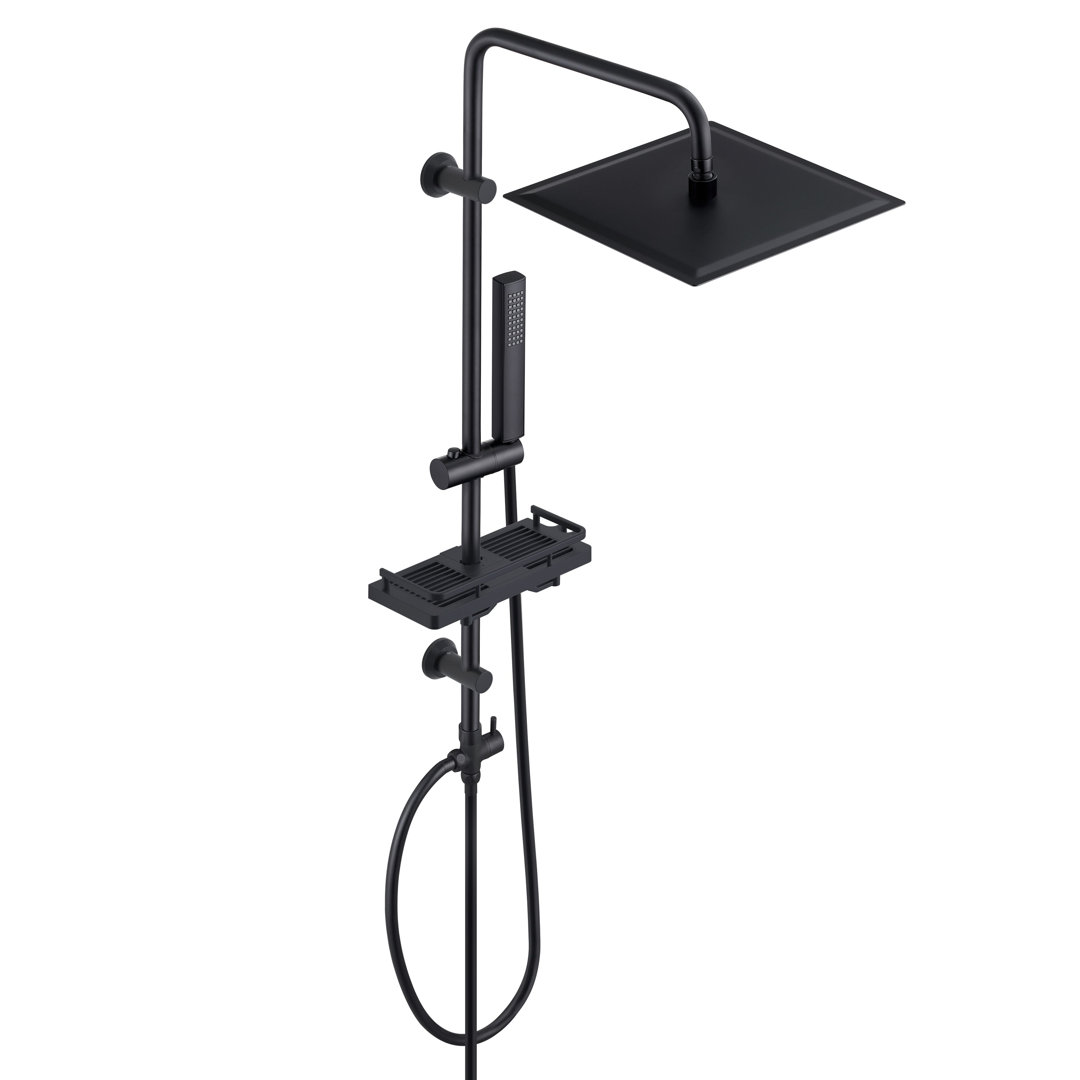 Belfry Bathroom Regendusche Duschsystem Mit Ablage Schwarz 30X30Cm