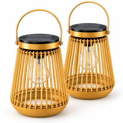 Lanterne solaire tissée en rotin pour l'extérieur, lumière de jardin à DEL blanc chaud imperméable 2 700 K