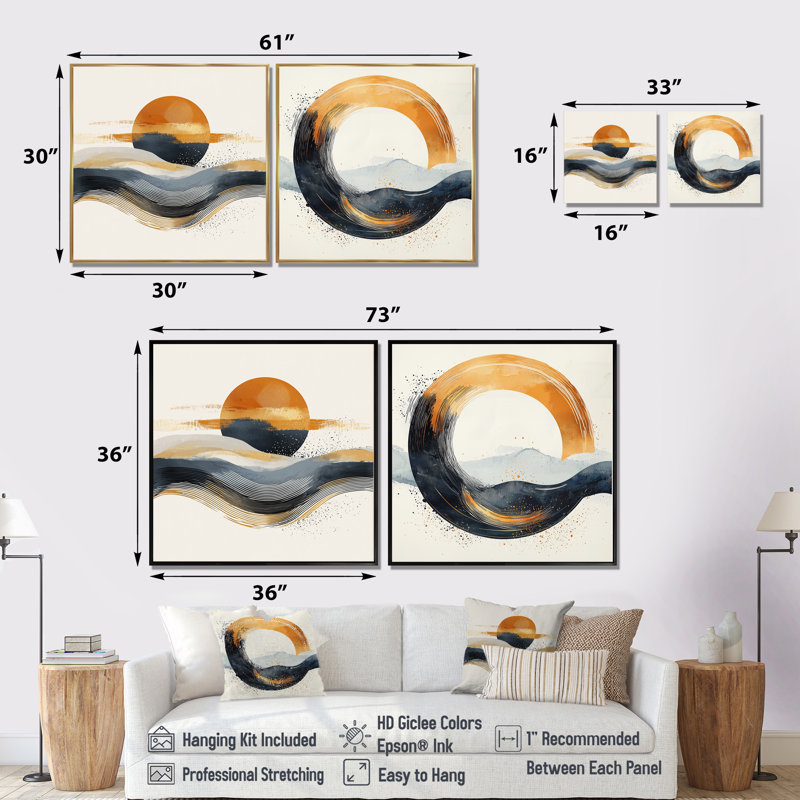 Abstrait gris et jaune, lever de vie III - Art mural formes abstraites - ensemble d'art mural moderne 2 pièces, Brun