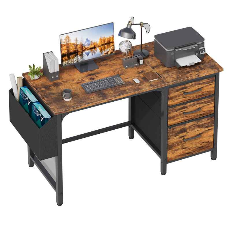 Bureau d'ordinateur avec tiroirs Bureau rectangulaire, Brun / Noir, H 29,5 po x l 46,6 po x P 19,7 po