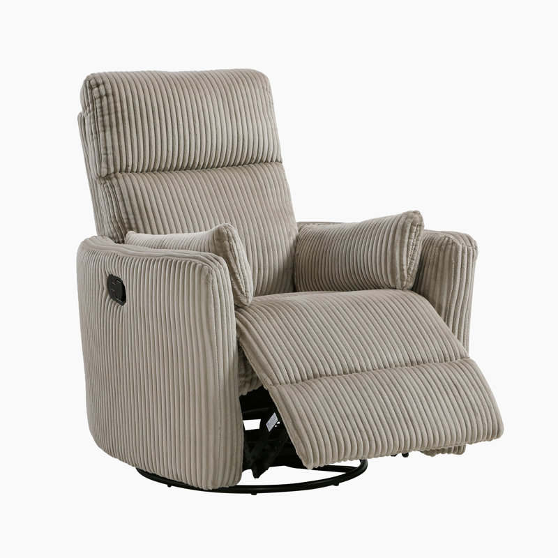 Brinsley 34" Modern Corduroy Swivel Glider Reclining Chair with 360° Swivel, Elevated Fabric Channels & 2 Lumbar Pillows