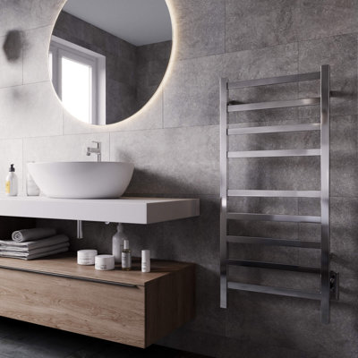 Chauffe-serviettes électrique mural en acier 18 po x 40 po Kontour - Chrome, câblé, rails carrés