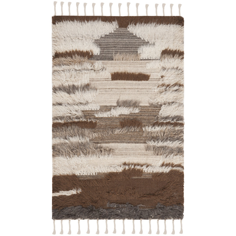 Alimatou Hand Knotted Wool/Cotton Abstract Rug in Gray/Brown, Rectangle 3' x 5'