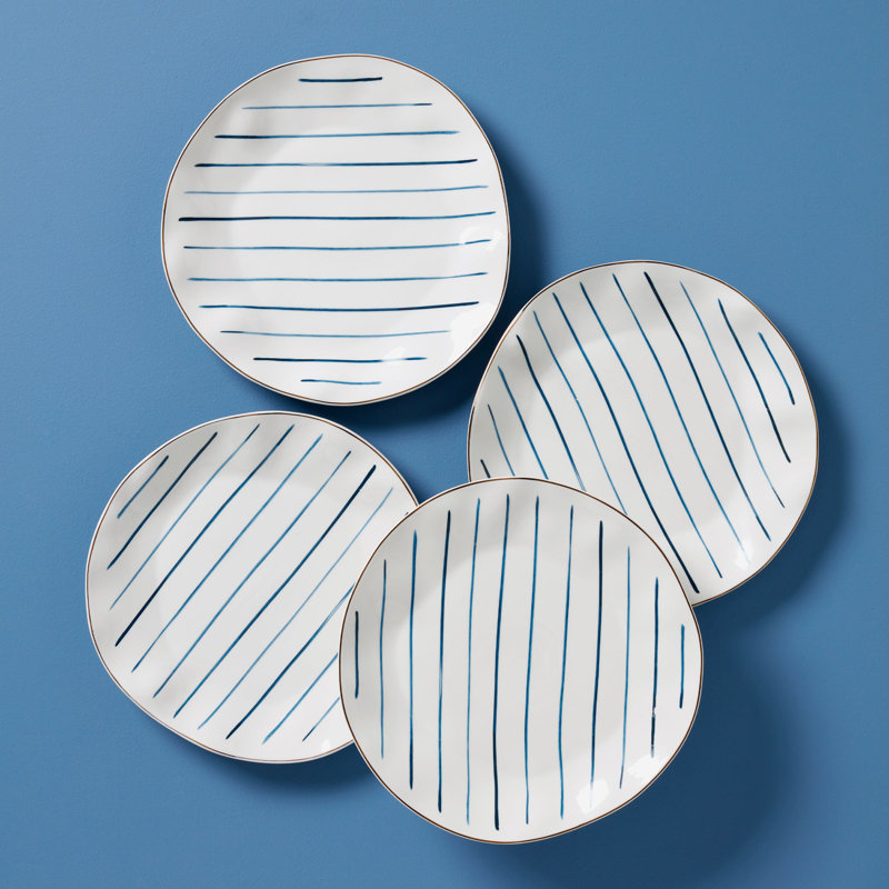 Lenox Blue Bay Stripes 4-Piece Dinner Plate Set