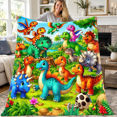 Couverture jetée jetée dinosaure mignonne (1 pièce), couverture en flanelle à motif animal préhistorique, douce, confortable, légère et chaude, idéale pour canapé, lit, salon, dortoir, bureau, voyage, décoration intérieure, couverture toutes saisons, lavable à la machine, cadeau idéal pour les fêtes