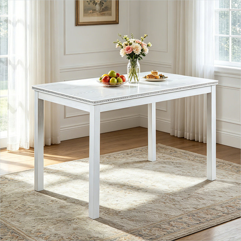 Table de salle à manger pour petit espace avec une touche moderne, finition beige blanc doux, 4 places, largeur 45,5 pouces