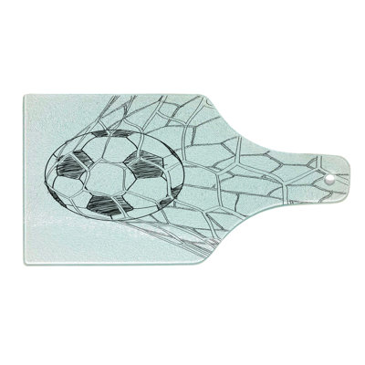 Ambesonne Black White Tempered Glass Cutting Board Soccer Ball in Net Black White -  wcut_17307